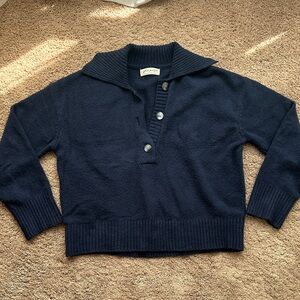 Free People Navy Trading Up Polo Sweater